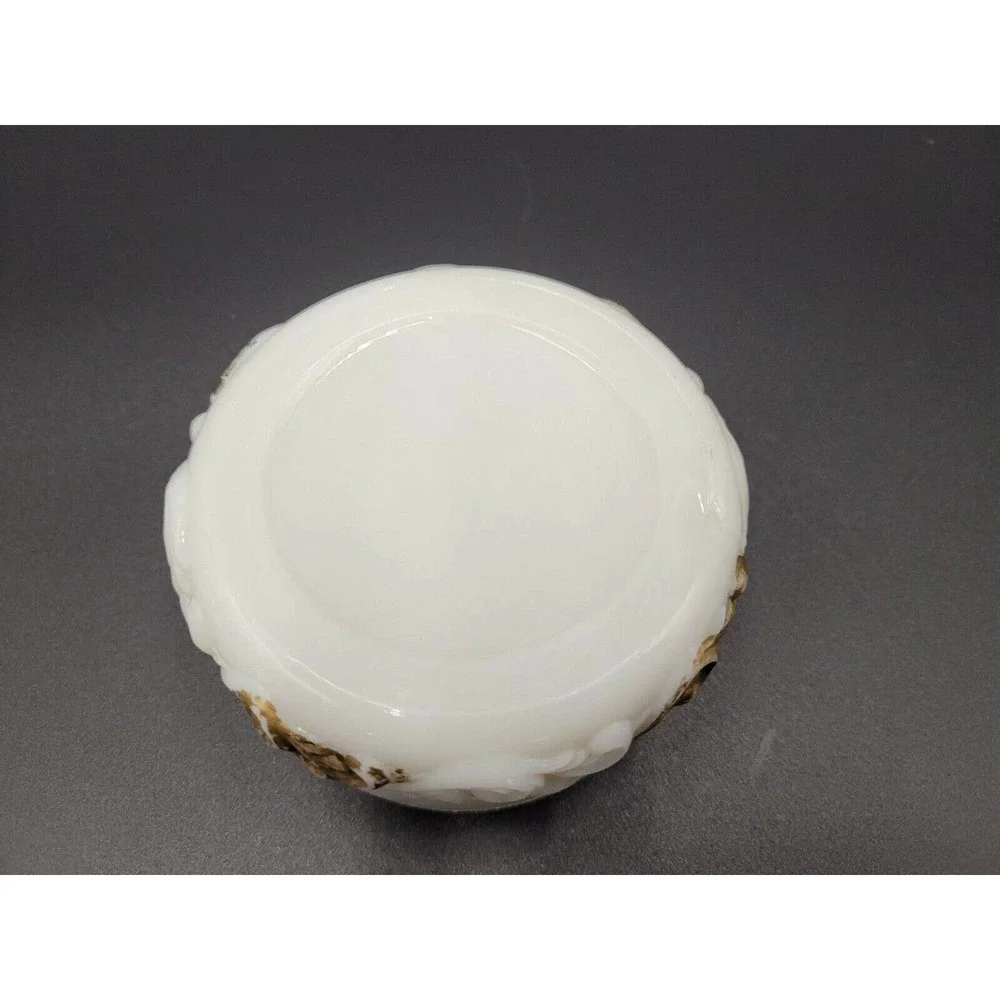 ATQ Milk Glass Vanity Tray Powder Trinket Box Victorian #513 Gold Tone Trim